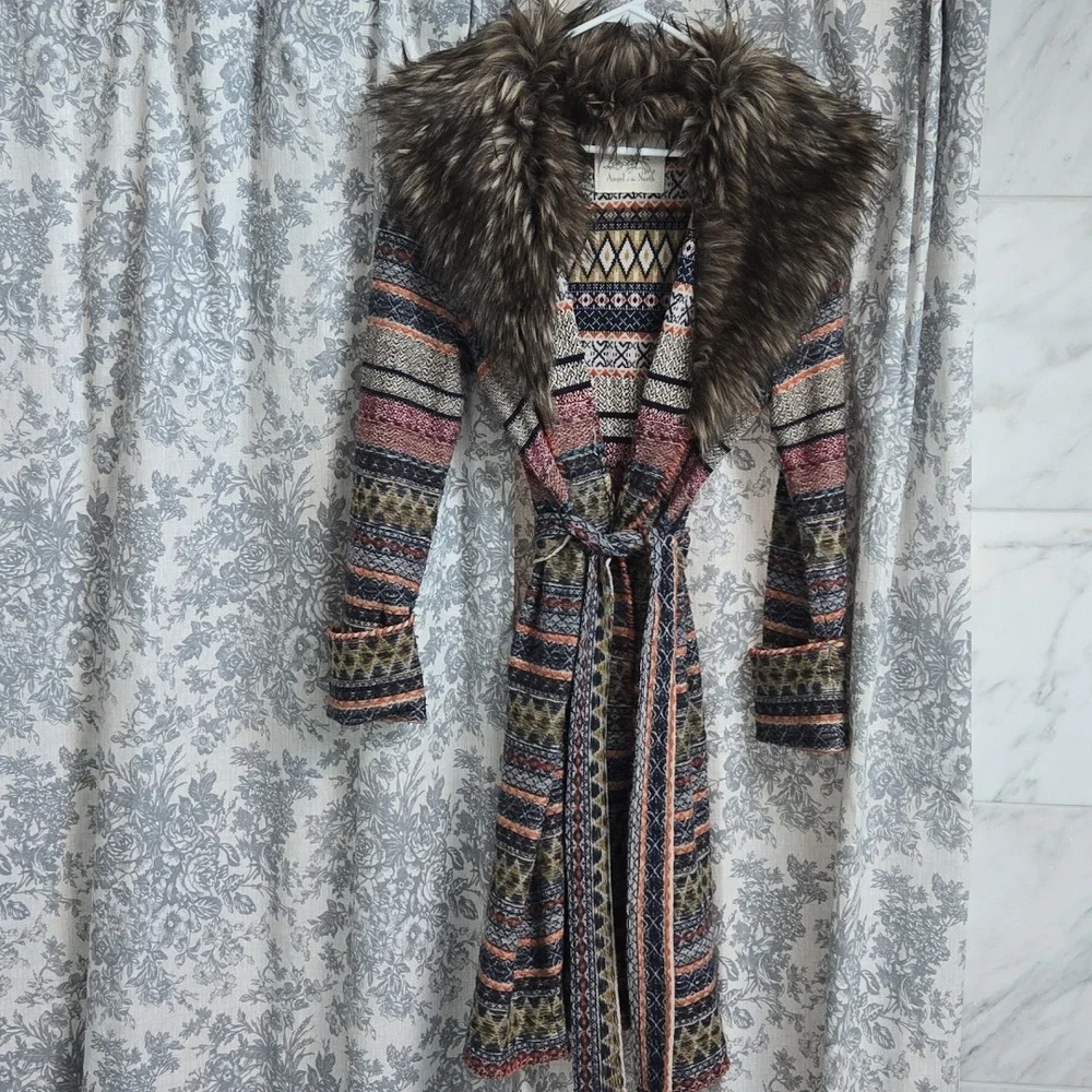 Anthropologie Angel Of The North Multicolor Sweater With Faux Fur Collar, Size M - Picture 1 of 6